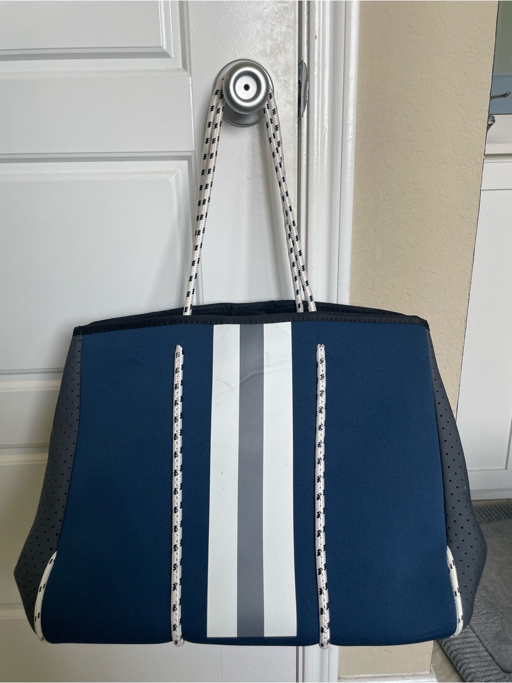 Blue and gray nylon bag